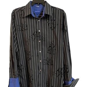 Skoops NYC Striped Velvet Filigree French Cuffs Button Down Shirt XL